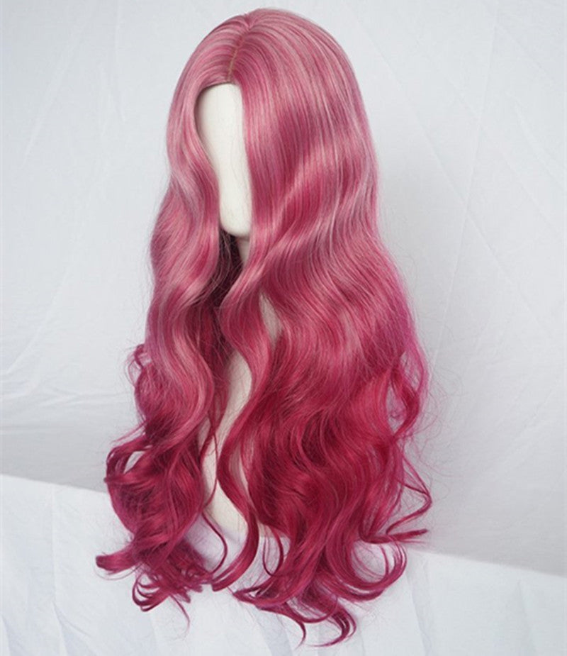 Wig Female Long Curly Hair Big Wavy Bangs Red