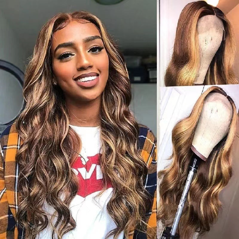 Front Lace Wig African Black Gradient Color Big Wave Wig Sheath